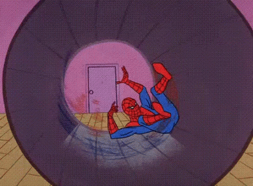 A Cartoon Of Spider-Man In A Purple Tube GIF