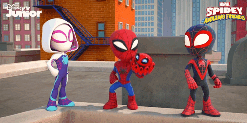 A Cartoon Of Spider-Man Standing Next To Another Spider-Man GIF