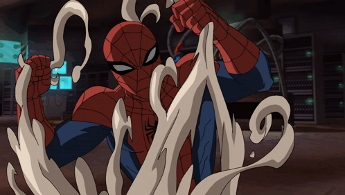 A Cartoon Of Spider-Man With Smoke Coming Out Of His Hand GIF