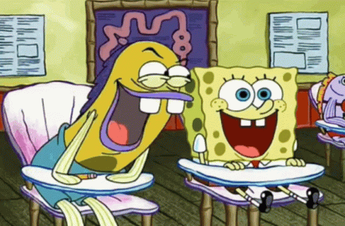 A Cartoon Of Spongebob And A Cartoon Character Laughing GIF