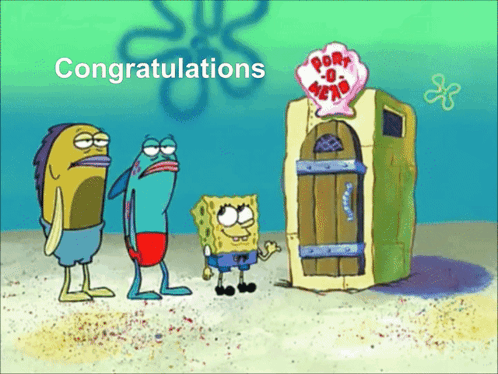 A Cartoon Of Spongebob And A Fish With The Words Congratulations GIF