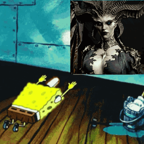 A Cartoon Of Spongebob And A Picture Of A Woman GIF