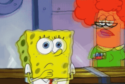 A Cartoon Of Spongebob And A Red Haired Woman GIF