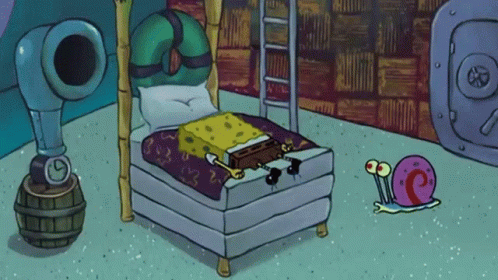 A Cartoon Of Spongebob And Gary Crawling On The Floor GIF
