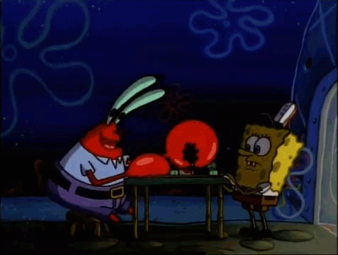 A Cartoon Of Spongebob And Krabby Krabs Fighting Each Other In A Room . GIF