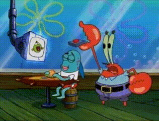 A Cartoon Of Spongebob And Mr. Krabs Eating Pizza GIF