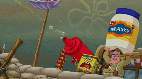 A Cartoon Of Spongebob And Patrick Carrying A Bottle Of Mayo GIF