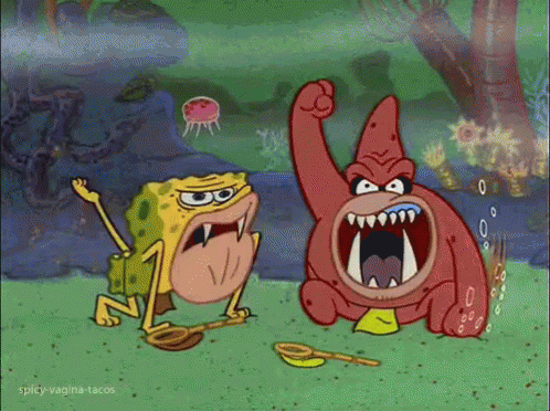 A Cartoon Of Spongebob And Patrick From Spongebob Squarepants With A Jellyfish In The Background GIF