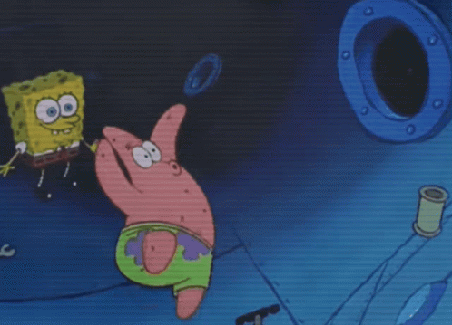 A Cartoon Of Spongebob And Patrick On A Ship GIF