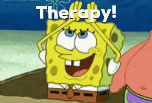 A Cartoon Of Spongebob And Patrick Saying Therapy . GIF