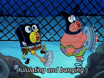 A Cartoon Of Spongebob And Patrick Saying " Ululating And Banging " GIF