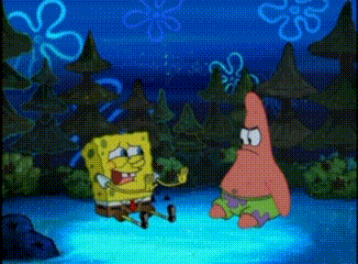 A Cartoon Of Spongebob And Patrick Standing Next To Each Other In The Water GIF