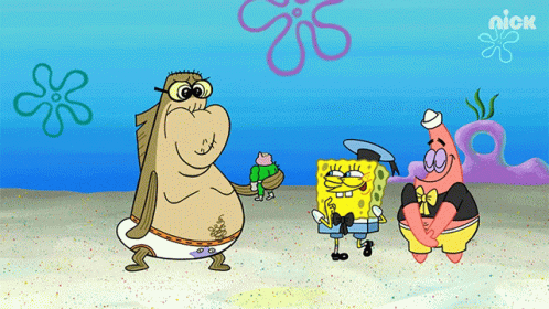 A Cartoon Of Spongebob And Patrick Standing Next To Each Other With A Nick Logo In The Background GIF