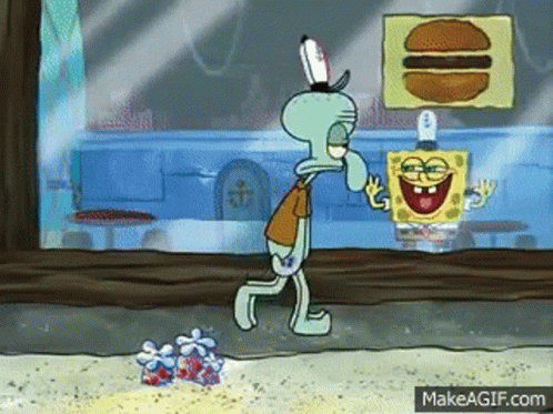 A Cartoon Of Spongebob And Squidward In Front Of A Window GIF
