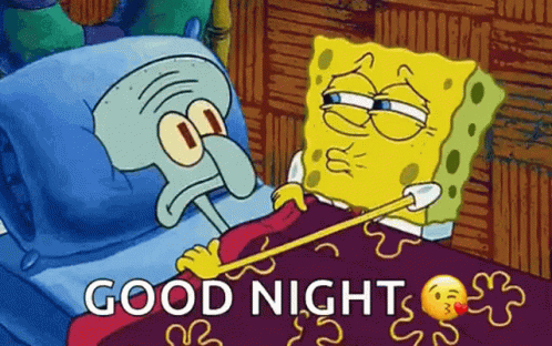 A Cartoon Of Spongebob And Squidward Laying In Bed With The Words `` Good Night '' . GIF