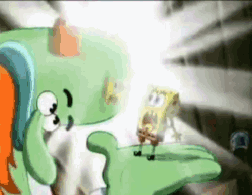 A Cartoon Of Spongebob And Squidward Looking At Something GIF