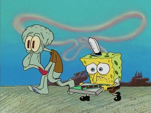 A Cartoon Of Spongebob And Squidward Playing A Board Game GIF