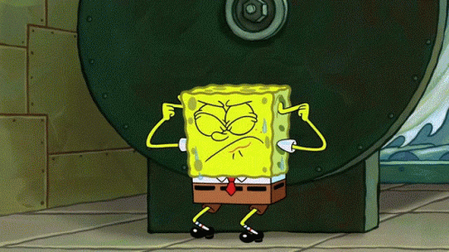 A Cartoon Of Spongebob Covering His Ears And Making A Funny Face GIF