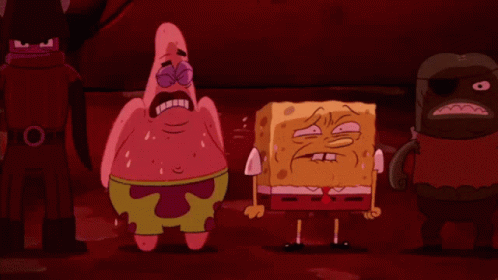 A Cartoon Of Spongebob Crying Next To Patrick And A Monster GIF
