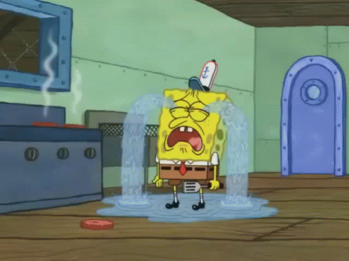 A Cartoon Of Spongebob Crying With Water Coming Out Of His Eyes GIF