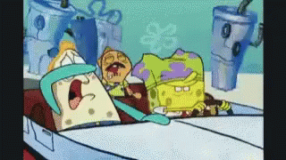 A Cartoon Of Spongebob Driving A Car GIF