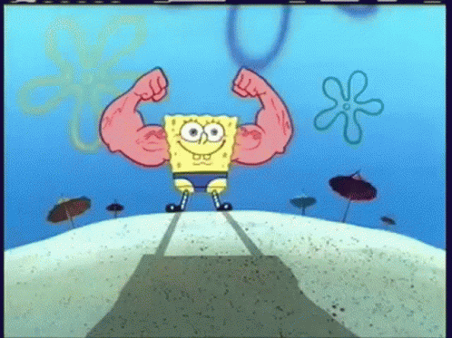 SpongeBob Flexing Muscles In Front Of Flower GIF