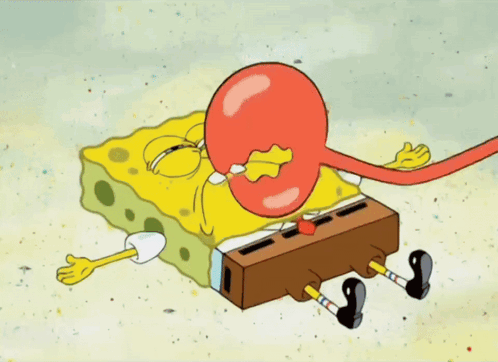 A Cartoon Of Spongebob Flying Through The Air Surrounded By Flowers GIF
