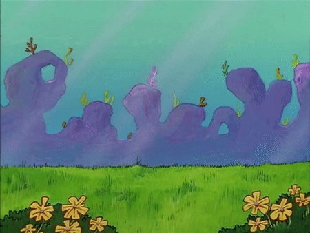 A Cartoon Of Spongebob Holding A Flower In A Field Of Yellow Flowers GIF