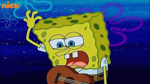 A Cartoon Of Spongebob Holding A Guitar With The Nick Logo In The Background GIF