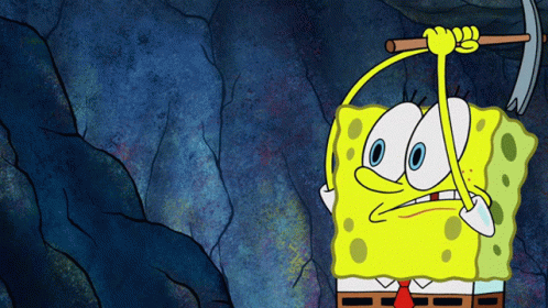 A Cartoon Of Spongebob Holding A Hammer And A Bucket GIF