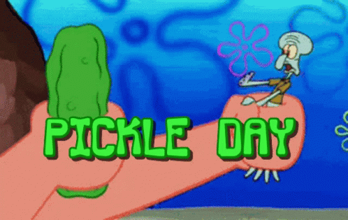 A Cartoon Of Spongebob Holding A Pickle And The Words Pickle Day GIF