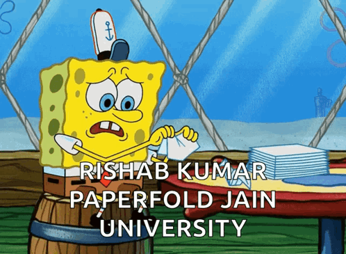 A Cartoon Of Spongebob Holding A Piece Of Paper With The Name Rishab Kumar Written On It GIF