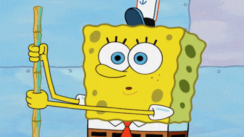 A Cartoon Of Spongebob Holding A Stick In His Hand GIF