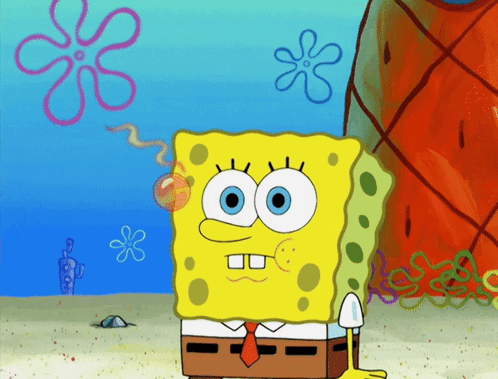 A Cartoon Of Spongebob In Front Of A Pineapple GIF