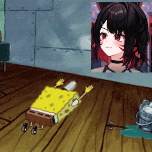A Cartoon Of Spongebob Laying On A Wooden Floor Next To A Picture Of A Girl GIF