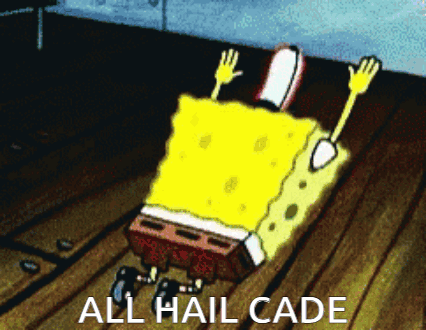 A Cartoon Of Spongebob Laying On A Wooden Floor With The Words All Hail Cade Below Him GIF