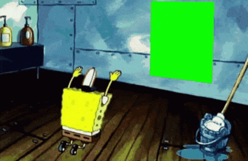 A Cartoon Of Spongebob Laying On The Floor Next To A Green Screen GIF