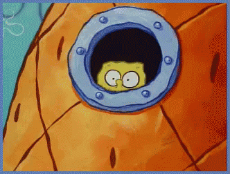 A Cartoon Of Spongebob Looking Out A Hole In A Pineapple GIF