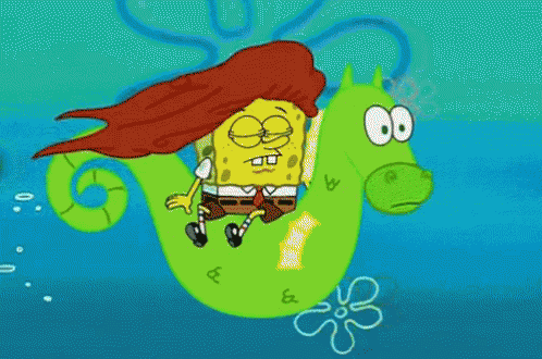 A Cartoon Of Spongebob Riding On The Back Of A Seahorse GIF