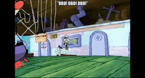 A Cartoon Of Spongebob Saying " Dbd ! Dbd ! " GIF
