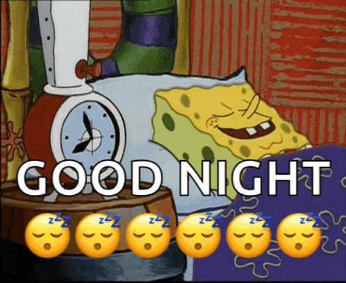 A Cartoon Of Spongebob Saying Good Night With Smiley Faces GIF