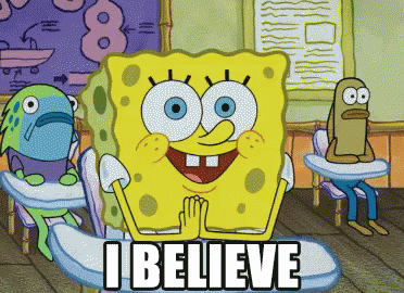 A Cartoon Of Spongebob Saying I Believe In Front Of A Classroom GIF