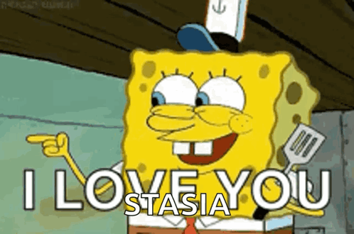 A Cartoon Of Spongebob Saying " I Love You Stasia " GIF