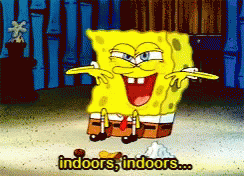A Cartoon Of Spongebob Saying " Indoors Indoors ... " GIF
