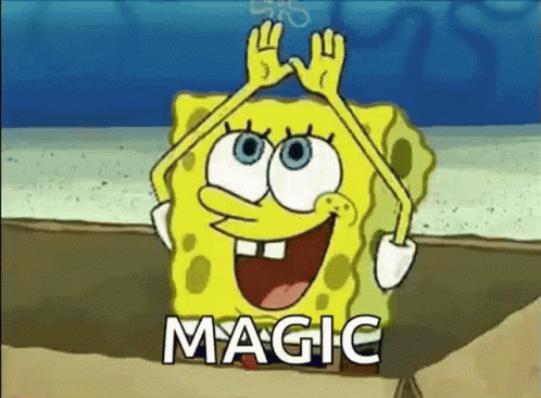 A Cartoon Of Spongebob Saying Magic With His Hands Up GIF