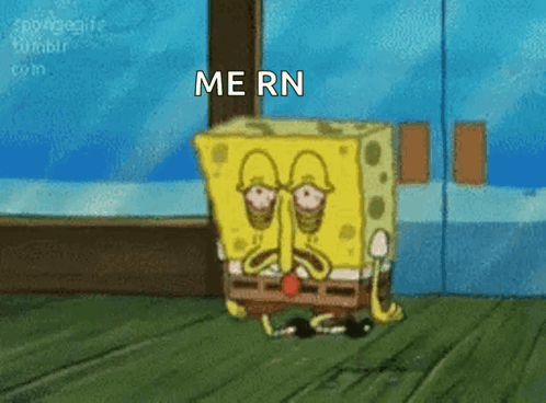 A Cartoon Of Spongebob Saying " Mern " In Front Of A Door GIF