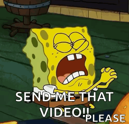 A Cartoon Of Spongebob Saying Send Me That Video ! Please GIF