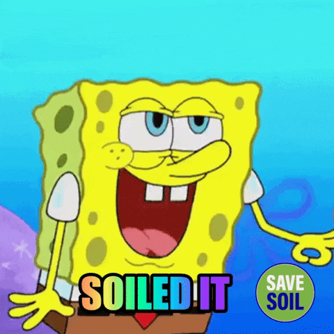 A Cartoon Of Spongebob Saying " Soiled It " With A Save Soil Button GIF