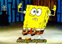 A Cartoon Of Spongebob Says " A Magical Place " GIF