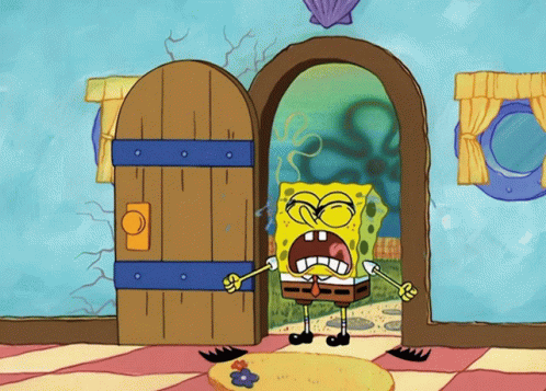 A Cartoon Of Spongebob Screaming In Front Of A Door GIF